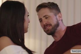 Tanned Tgirl Khloe Kay fucks her boyfriend on the bed