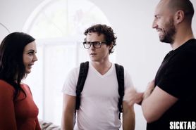 Two perverted guys fucked a petite MILFs wet pussy