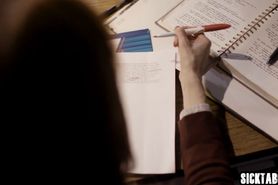 Confused blonde teen used by a stepmom and bad teacher