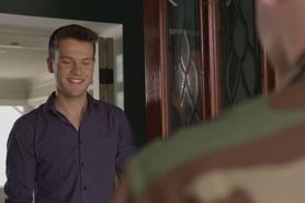 He met his friend so he fucked him hard on the bed