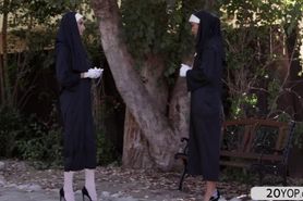 Nun Silvia Saige confesses and fucks two priests