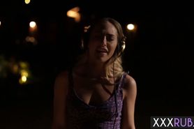 Poor big ass brunette babe saved by a hot blodne MILF