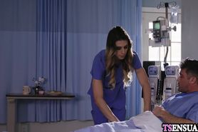 Wild busty nurse shemale banged a client in his ass