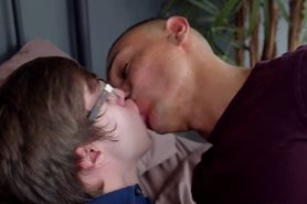 Gay threesome of three great buddies trying to fuck for