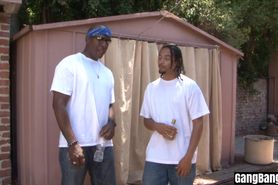 Hairy babe got satisfied by a some huge black cocks