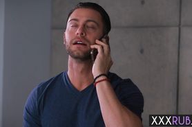 Hot MILF with big boobs massage a guy before a blowjob