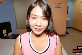 Cute Thai teen amateur bar girl first time on camera