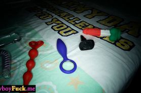 Skinny thai ladyboy puts a big sex toys in an asshole