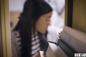 Hot brunette nerd got caught a petite brunette teen