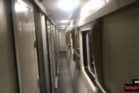 Public train fuck with Asian girlfriend and a creampie