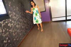 Cute amateur Thai girl sucks and fucks his hard cock