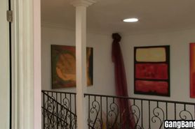 Petite blonde got surprised by some bad black guys