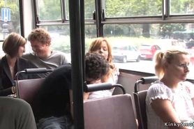 Chestnut babe fucking in public bus