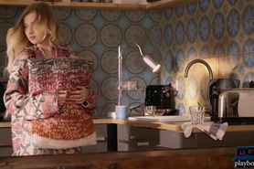 Hot teen with a petite body showing off in the kitchen