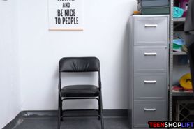 Shaved head petite teen looks innocent but is a thief