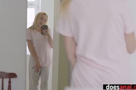 Petite blonde surprised a boyfriend with huge penis