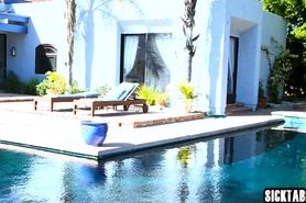 Nasty big tits mature sucked a two huge hard cocks