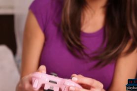 Enlarged boobs look great on this brunette MILF model