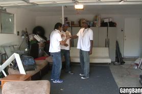 Redhead experienced gangbang action with black guys