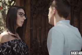 Horny busty MILF jumped on a new neighbor with big cock