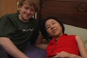 Hairy Asian amateur fucked by her white boyfriend