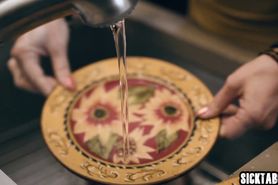 Lonely busty MILF seduced naive guy and he licked pussy