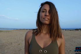 Four lesbian girlfriends enjoy each other on the beach