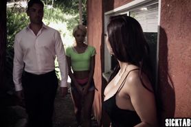 Sluty teen fucked hard by a bad MILF and her husband