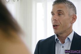 Hot stepsisters massage lucky client with their bodies