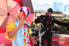 Costumed guy fucks tranny ass