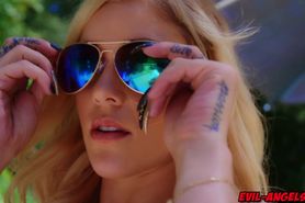 Tattooed blonde teen Kali Roses getting a hard fuck