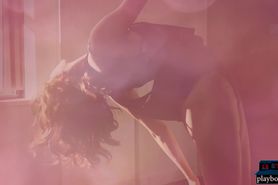 Flexible Canadian model Dakota Burd sexy striptease