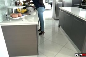 Black stepmom with huge tits comforted her sad stepson