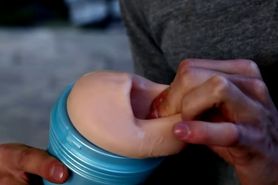 Three twinks trying new flash light for their huge cock