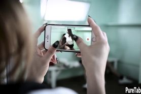 Horny petite teen jumped on a perverted tattooed guy