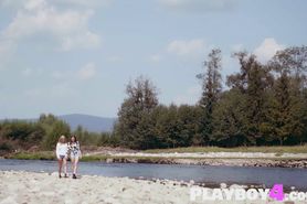 Small tits babes walked and posed in a photo session
