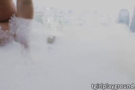 Busty Asian shemale and horny stud sucks each other coc