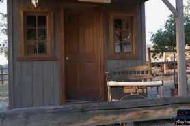 Sexy latina model Salena Storm hot outdoor striptease