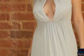 Big natural tits blonde model Ora Young striptease