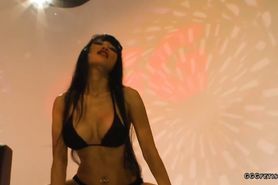 Asian tattooed longhair brunette babe with big nice tit