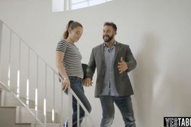 Slutty chick gets fucked with her stepbrothers blessing