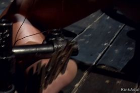 Big tits lesbian is anal fisted in device