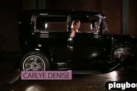 Blonde MILF babe posed in the car in front of camera