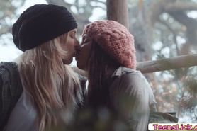 Two Hot Lesbian Babes tries making out outdoor