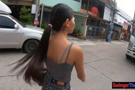 Petite Thai teen amateur sucks and fucks hung foreigner