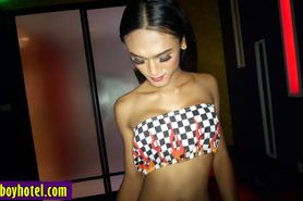 Horny ladyboy jumped on big white penis after blowjob