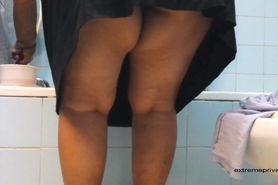 Upskirt my mom in our bathroom