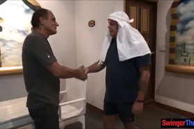 Guy with a harem shares his horny wives with a friend