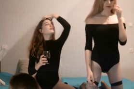 Two drunk slutty teens get pounded in hardcore foursome