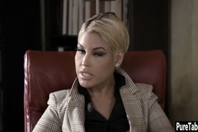 Tiny teen tried to swallow huge penis before group sex